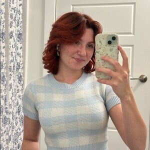Aeropostale Blue and White Checkered Crop Top